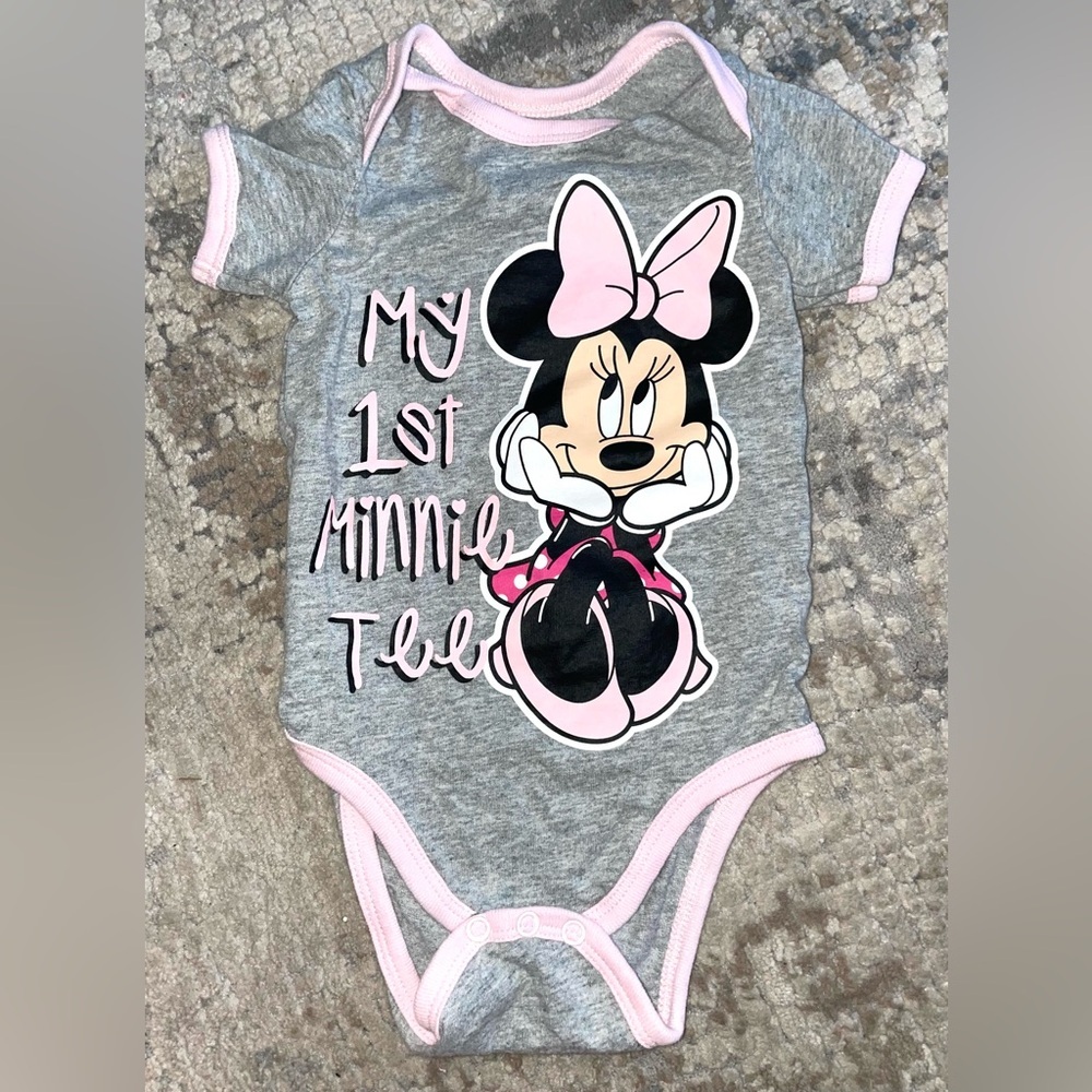 Disney Minnie Mouse Gray and Pink Baby Onesie size 12 months